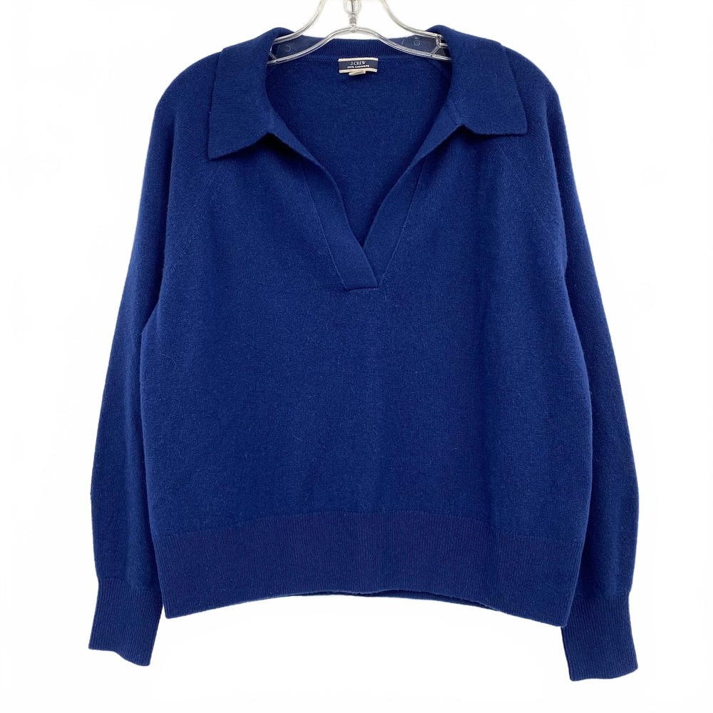 J. Crew Blue V-Neck Sweater Collared | Womens S